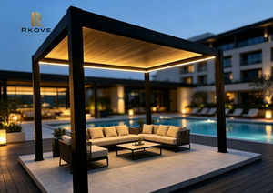 Pergola en aluminium RKOVE RK-E1, revêtement en poudre noire, structure extérieure rectangulaire moderne autoportante pour jardin - Product Image 4
