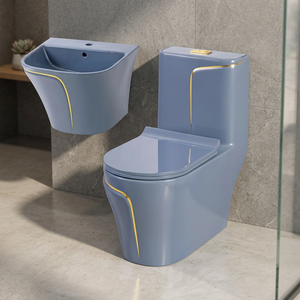 WC monobloc luxueux Vistaar avec lavabo mural suspendu, ensemble de salle de bain coloré, WC, commode, articles sanitaires - Product Image 5