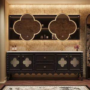 Retro Solid Wood Antique Craftsmanship Defogging Three Color Dimming Defogging <b>Mirror</b> Cabinet Bathroom Cabinet - Product Image 5