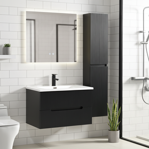 Meuble-lavabo mural moderne avec miroir LED, vasque en céramique, structure en <span class=keywords><strong>bois</strong></span>, résistant à l'eau, garantie 3 ans pour <span class=keywords><strong>salle</strong></span> de <span class=keywords><strong>bain</strong></span> - Product Image 1