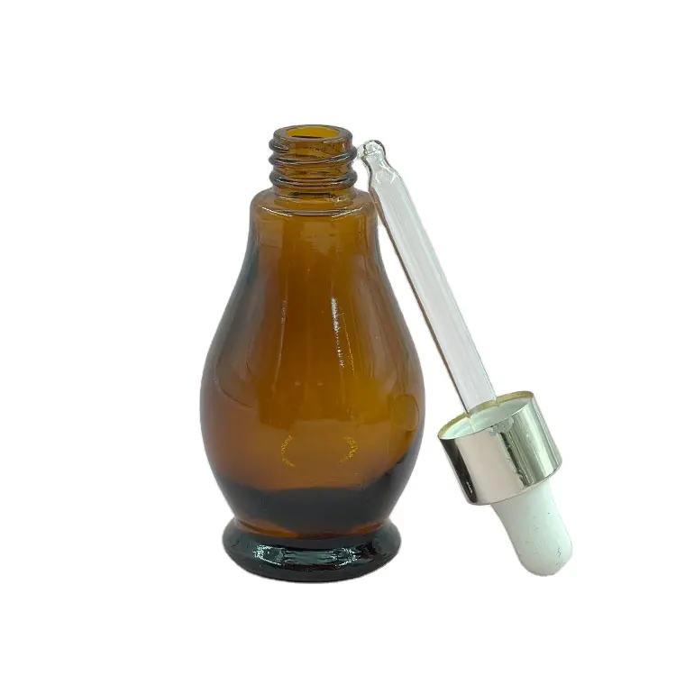 Bottiglia di olio essenziale di vetro a zucca singola ambrata di alta qualità 10ml 20ml 30ml 50ml 100ml con contagocce in alluminio