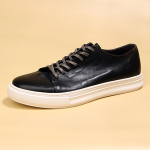 Zapatillas Casuales de Piel Genuina para Hombre, Negras con Cordones, a la Moda, Juveniles, para Caminar - Product Image 1