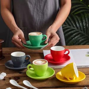Italian Cappuccino Espresso <b>Cup</b> and <b>Saucer</b> Sets 80ml Ceramic Color Glazed Thick Wall Coffee Cappuccino Latte <b>Cup</b> - Product Image 3