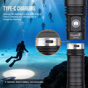 Torcia Subacquea TrustFire DF21 2500LM 70 Metri con Porta di Ricarica Type-C, Batteria Ricaricabile 21700, IP68 Professionale per Immersioni - Product Image 3