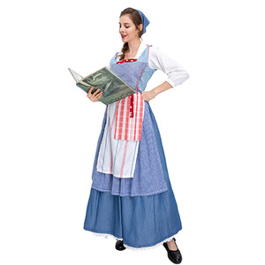 Disfraz de Sirvienta para Mujer, Vestido Largo con Delantal a Cuadros Azules, Disfraz de Fantasía para Halloween, Cosplay - Product Image 3