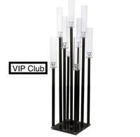 Candelabro Negro de 8 Brazos, Candelabro de Hierro y Vidrio, Candelabro de Hierro Hecho a Mano, Candelabro Alto de 135 cm, Centro de Mesa para Bodas
