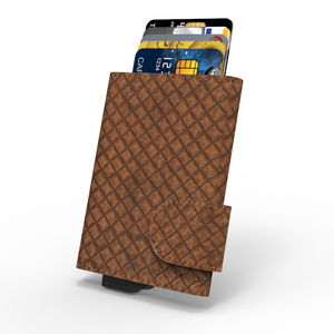 Slim Genuine Leather Card Holder <b>Men</b> Geometric Pattern Snap Closure Brown Minimalist <b>Wallet</b> Short Length - Product Image 6
