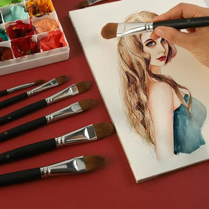 Lot de 6 pinceaux en poils de belette, forme <span class=keywords><strong>noisette</strong></span>, manche long en bouleau, poils en acrylique noir, fournitures de peinture à l'huile, matériel artistique - Product Image 5