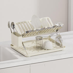 Égouttoir à vaisselle pliable double couche avec plateau et porte-couverts pour rangement de cuisine, taille L - Product Image 3