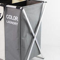 Panier à linge pliable à 3 sections avec cadre en aluminium