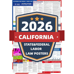 Affiche des lois du <span class=keywords><strong>travail</strong></span> de l'État et fédérales de Californie, conforme à la réglementation OSHA, résistante aux UV, laminée, affichage des réglementations obligatoires - Product Image 1