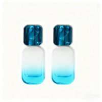 Flacon pompe en verre bleu rectangulaire de 30 ml, flacon pulvérisateur de brume bleue dégradée de 1 oz avec bouchon en strass