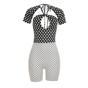 Viviblook D26RP081 Combinaison d'été pour femmes, nouvelle combinaison décontractée sexy à pois, à bretelles, à lacets, à manches courtes pour femmes - Product Image 5