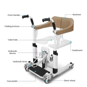 KSM-208 Factory Price Hydraulic Patient Transfer Chair Lift Nursing Transfer Chair with Toilet Commode Wheelchair