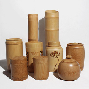 <b>Bamboo</b> Tea Caddy Set Wooden Lid Cylinder Storage Jar Household Retro Style Natural <b>Bamboo</b> <b>Container</b> For Tea Storage - Product Image 1
