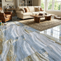 Carreaux de sol en porcelaine polie de luxe 60 x 60, magnifiques carreaux de sol brillants en marbre bleu 60 x 60 pour salon