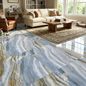 Lujosas Baldosas de Porcelanato Pulido para Pisos, 60 x 60, Hermosas Baldosas de Mármol Azul Brillante de 60 por 60 para Sala de Estar - Product Image 5