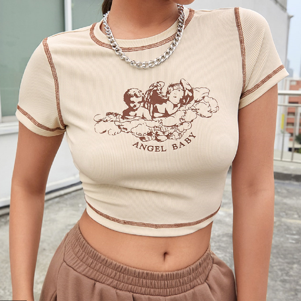 Stylish Angel Letter Printed T-Shirt - Crop Tops for Summer Stylish Angel Letter Printed T-Shirt - Crop Tops for Summer