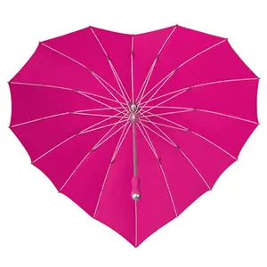 Unique Canopy Heart Wedding Parasol Sun And Rain Manual Fiberglass Long Straight Wedding Heart Shaped Umbrella For Bride