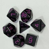 Jeu de dés en acrylique multi-faces de 7 pièces avec logo personnalisé, dés à noyau de couleur noire pour jeux de société du MDN, jeu de société Crusou du MDN sculpté