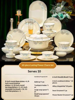 Service de table en porcelaine fine bleu clair à motifs floraux – Bols, assiettes et soupière de luxe – Vaisselle élégante compatible micro-ondes pour toute la famille