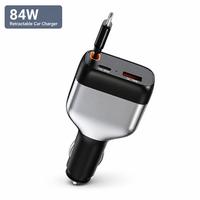 Chargeur de voiture rétractable 84W PD 30W PPS 33W avec câble Type C intégré, chargeur de voiture à charge rapide QC 3.0 PD