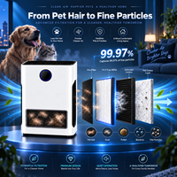Purificateur d'air pour animaux domestiques H13 HEPA, filtration 4 étapes, CADR 250m³/h, collecte visible des poils d'animaux, capteur PM2.5, mode animaux, 35W, faible bruit