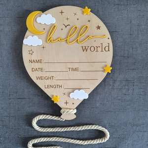 Uionen Plaque en bois « Hello World » pour annonce de naissance, plaque de marquage des étapes de croissance du bébé, nom, date, poids, longueur, accessoire photo pour nouveau-né - Product Image 5