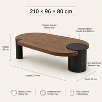 Table basse moderne en noyer bio avec plateau noir pour salon