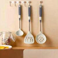 Set Peralatan Dapur Silikon 8 Buah Grosir, Gagang Stainless Steel dengan Pegangan TPR Lembut, Alat Masak Aman untuk Dapur Rumah