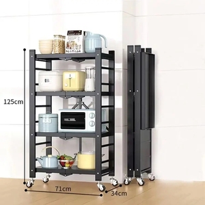 Estante de Almacenamiento Multifuncional Plegable de 4 Niveles para Gabinete de Cocina, Estante de Almacenamiento de Acero Metálico <span class=keywords><strong>con</strong></span> <span class=keywords><strong>Ruedas</strong></span> - Product Image 5