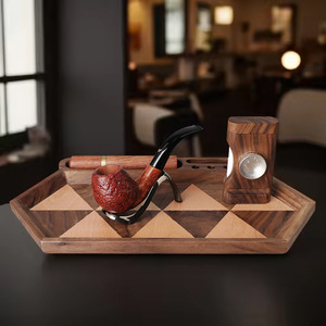 Black Walnut Wood Tobacco Tray With Pipe Holder And Ashtray Traditional Style For Smoking Pipes - Product Image 1
