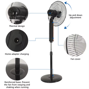 Solar Rechargeable Fan 16Inch Energy Efficient Standing AC DC Fans LED <b>Light</b> Solar <b>Panel</b> Single Wind Speed UP-FS-228 25W - Product Image 6