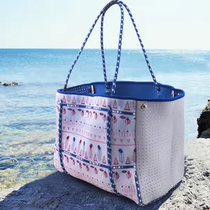 도매 사용자 정의 로고 보헤미안 제작 대형 네오프렌 비치 가방 토트 여름 물 증거 야외 여행 밀짚 비치 가방