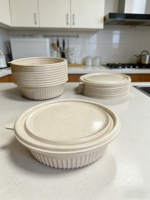 Couvercle de bol à salade en fibre de coque de riz jetable, biodégradable, compatible micro-ondes, capacité 11oz/350ml, logo personnalisé imprimé pour usage à emporter