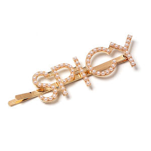 Lettera dolce forma piccante per ragazze spilla per capelli in metallo cristallo di perle moda oro asiatico fermaglio per capelli accessori clip per capelli per ogni giorno fermaglio per capelli - Product Image 1