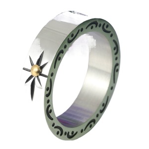 yunnique Men's <b>Titanium</b> Steel <b>Ring</b> Star Pattern Gold Inlay Geometric Design Fashion Jewelry Gift - Product Image 5
