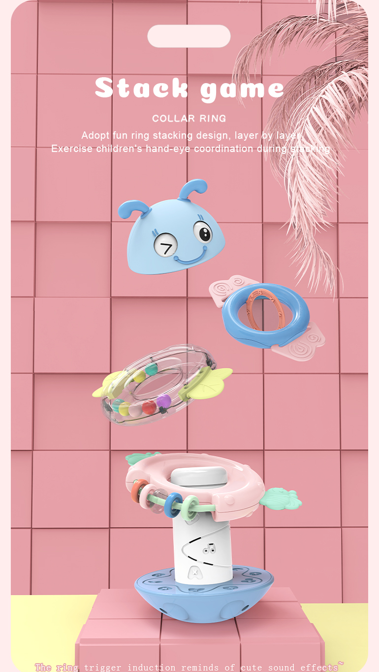 2021 Hot selling educational teether rattle musical light roly poly stacking up cute tumbler baby toy