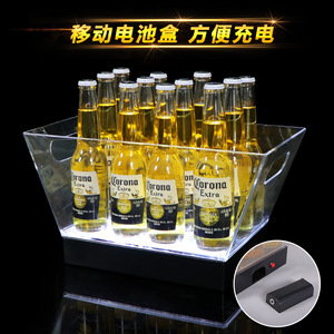 QIAQIA Boat Shape LED Ice <b>Bucket</b> 24 Bottle Transparent <b>Plastic</b> Party Bar KTV Beverage Cooler - Product Image 4