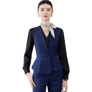 Women Professional Vest Skirt Suit Solid Color Polyester Workwear For Beauty Salon Medical Receptionist Uniform - Product Image 5
