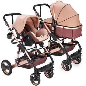 Passeggino 2-in-1 Greensky High View Pieghevole in Cotone Kaki con Seggiolino Auto, Telaio Leggero in Alluminio - Product Image 3
