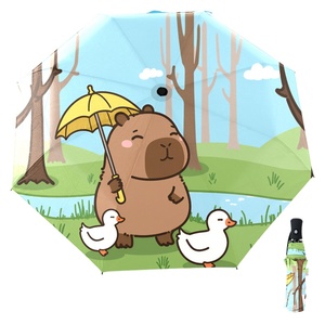 Capybara Full-Color Printed <b>Windproof</b> 3-Fold <b>Umbrella</b> OEM Photo Print Easy-Carry Pongee Rain <b>Umbrellas</b> Wholesale Sale - Product Image 2