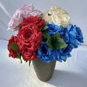 ビッグ5ヘッドタイクイーンローズシルク造花ブーケ結婚式装飾花屋内装飾
