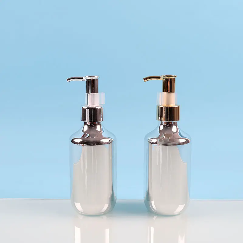 Hot 185ml Luxury Plated Silver Steel Metal Hand Wash Sanitizer Pump Empty Lotion Container Shampoo Bottles