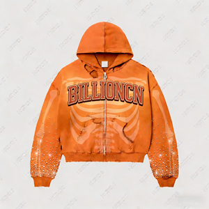 Sudadera con Capucha de Forro Polar con Cremallera para Hombre, Diseño Desgastado, Estampado Bordado, 100% Algodón, Impermeable y Cortavientos, para Invierno - Product Image 4