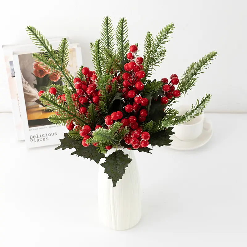 Wholesale christmas red berry branches artificial christmas tree branch decoration christmas artificial flowers