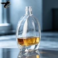 Bouteille de whisky en verre blanc de 500 ml, texture ondulée, bouchon en forme de T, logo imprimé, recyclable, conteneur de qualité alimentaire