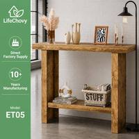 Console industrielle avec étagère de rangement, table de couloir moderne en bois pour entrée, table d'entrée étroite pour petit espace