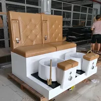 Usine en gros 1/2/3 places pied Spa pédicure chaises banc Station kaki couleur cuir Base blanche pied Spa banc Station