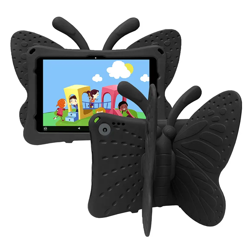 Amazon kindle yangın HD 10/10 için artı 2021 çocuklar kelebek tasarım yumuşak EVA darbeye dayanıklı katlanır stand 3D karikatür sevimli tablet kılıfları